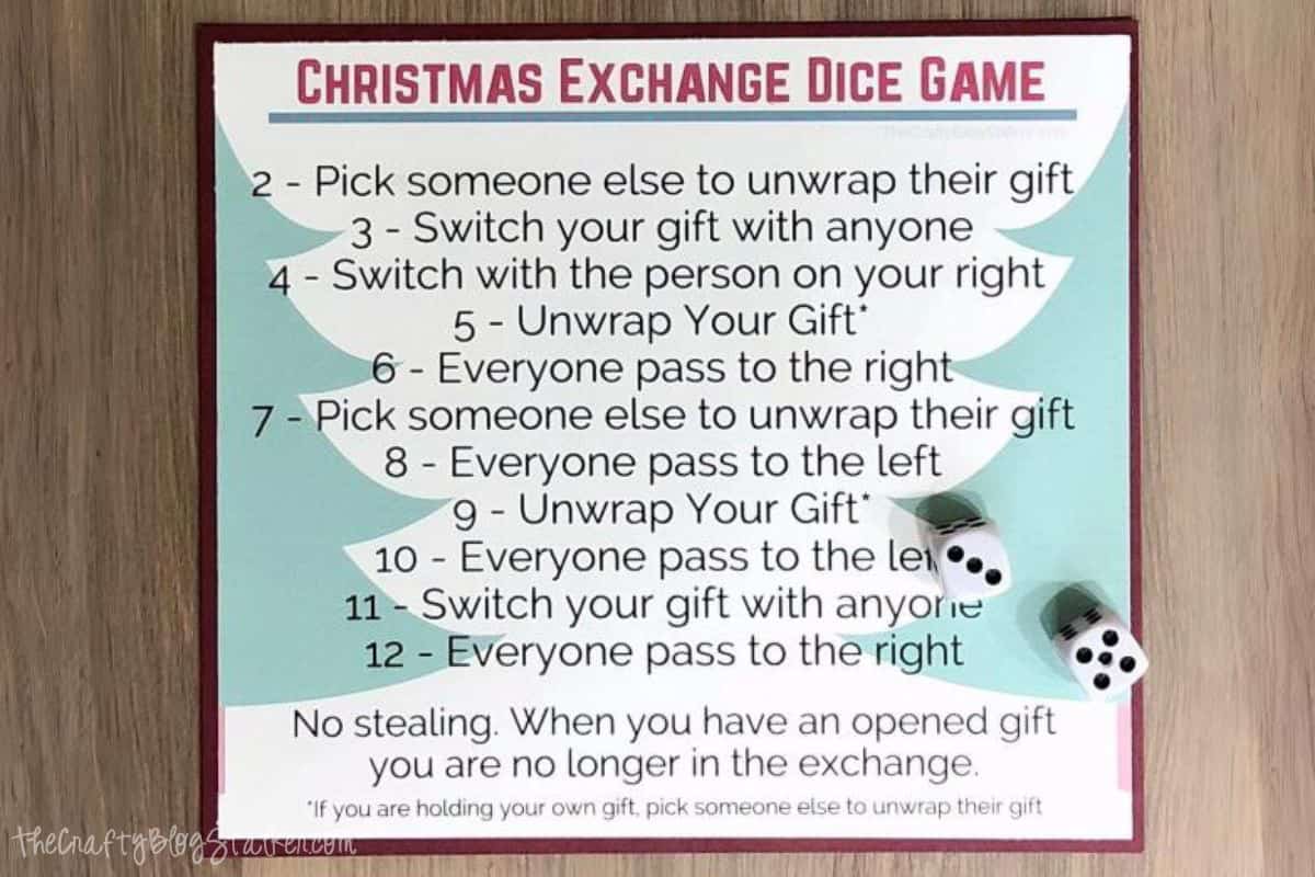 printable christmas dice gift swap game - the crafty blog stalker